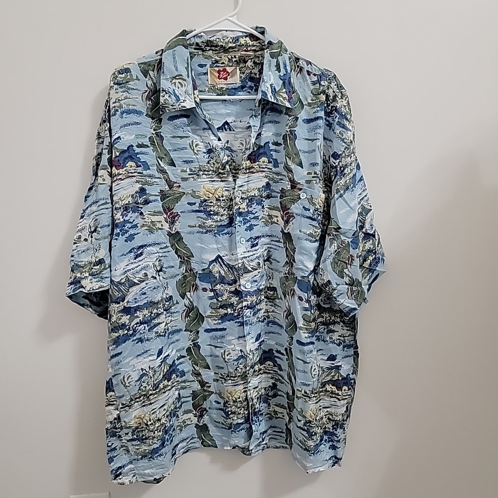 Hilo Hattie Mens XL Hawaii Print Short Sleeve Button Down Shirt Island 10% Silk
